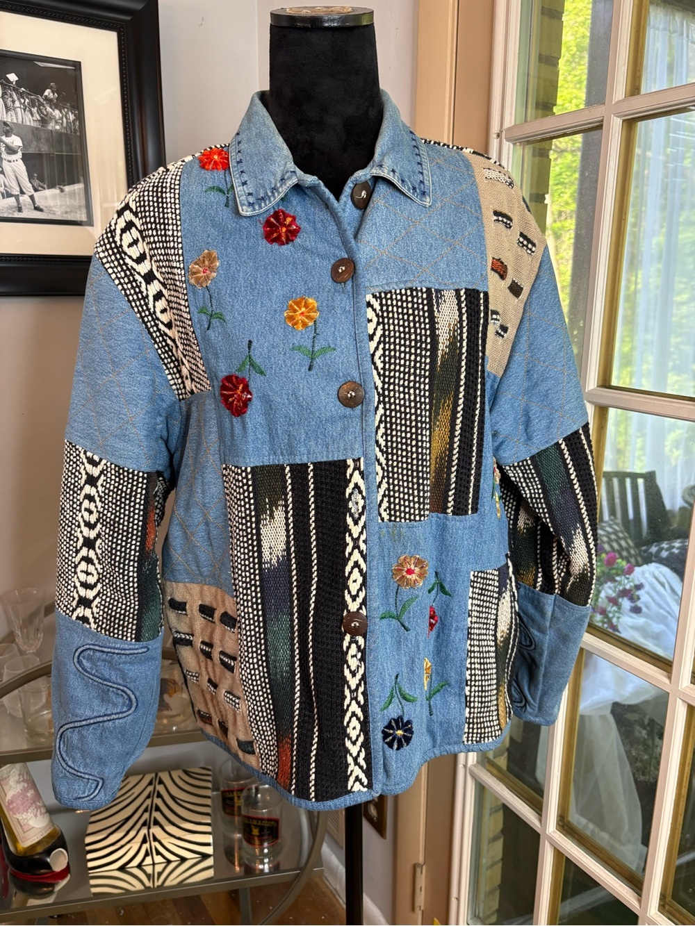 KEREN hart Multicolor Embroidered Patchwork Jean Jacket